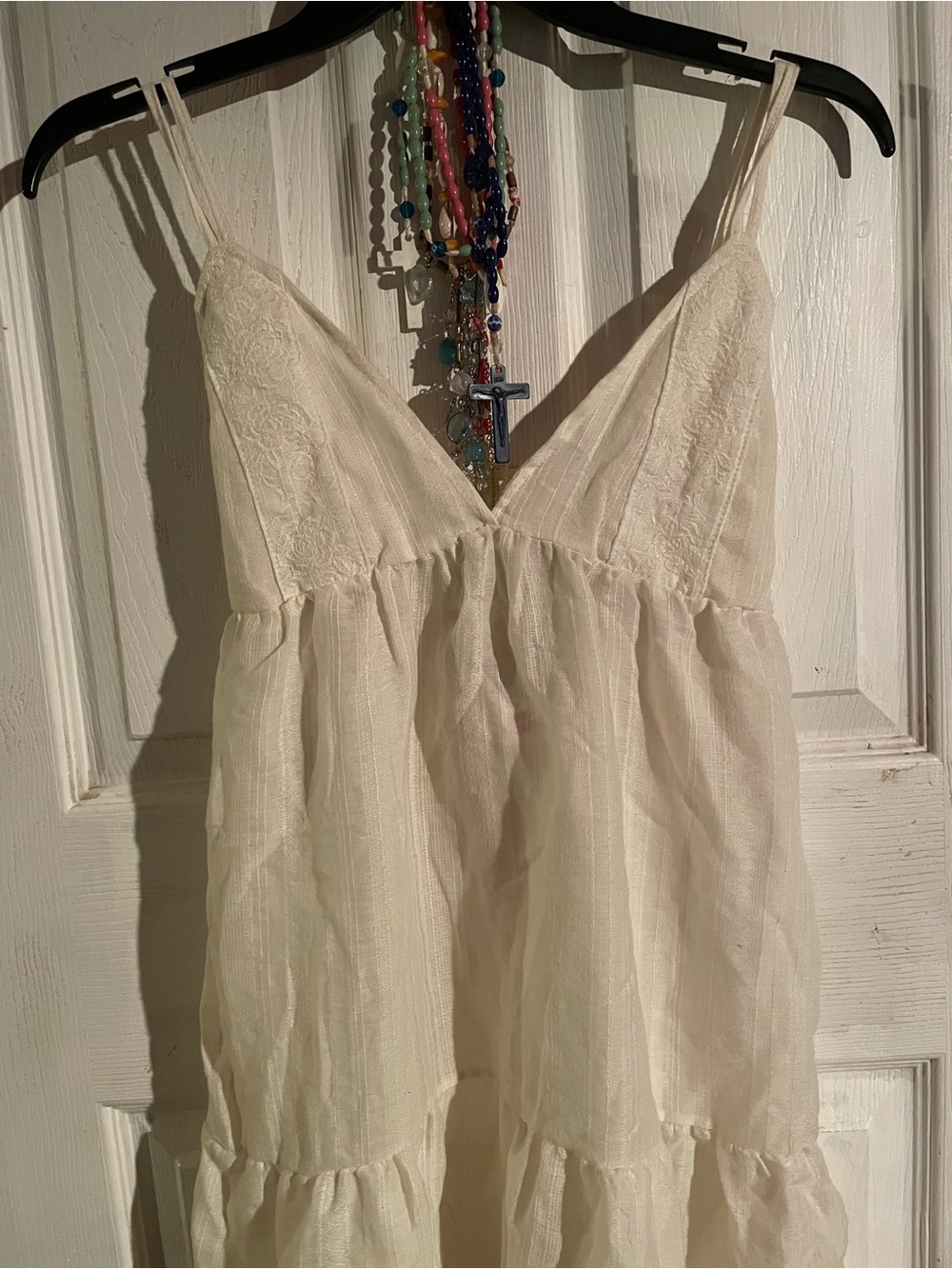Delicate Cream Lace-Trim Mini Dress